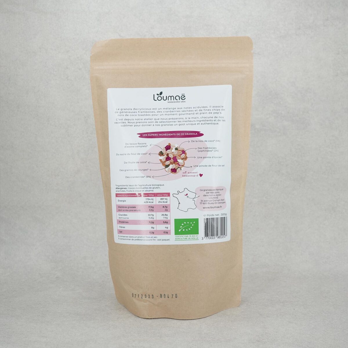 GRANOLA BERRYLICIOUS FRAMBOISE CRANBERRY LOUMAE – Image 2