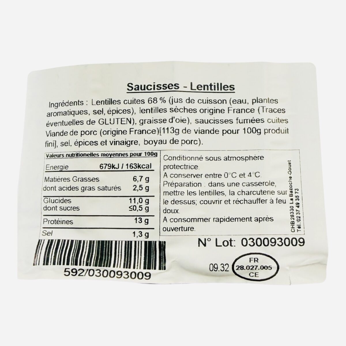 SAUCISSES LENTILLES POUR 2 À 3 PERSONNES "LE BAZOCHON" – Image 2