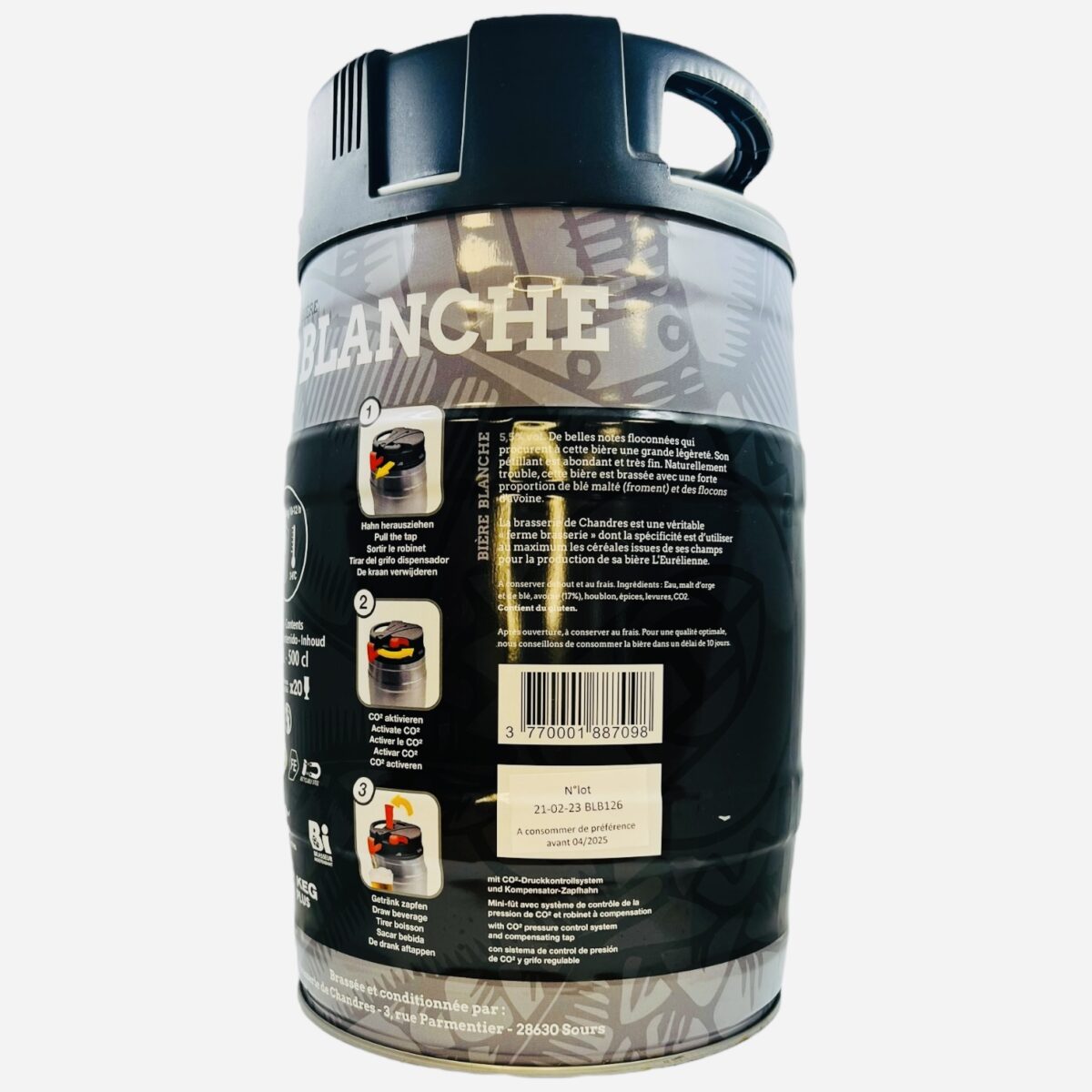 MINI FÛT BIÈRE BLANCHE 6,5% BRASSERIE L'EURELIENNE – Image 2