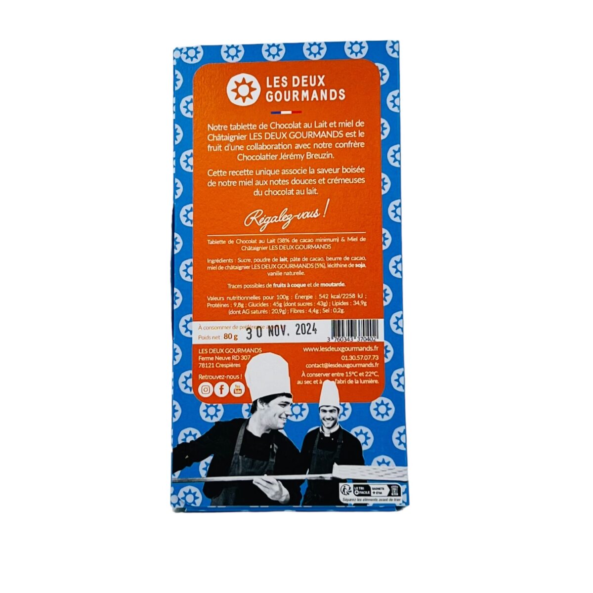 TABLETTE CHOCOLAT LAIT ET MIEL LES DEUX GOURMANDS – Image 2