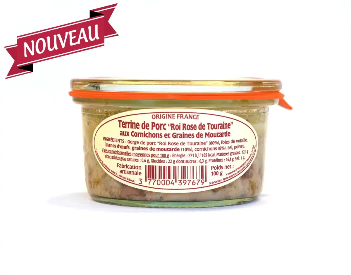Terrine-porc-cornichons-moutarde-100G_1024x1024@2x TERRINE PORC "ROI ROSE DE TOURAINE" AUX CORNICHONS ET GRAINES DE MOUTARDE – Image 1