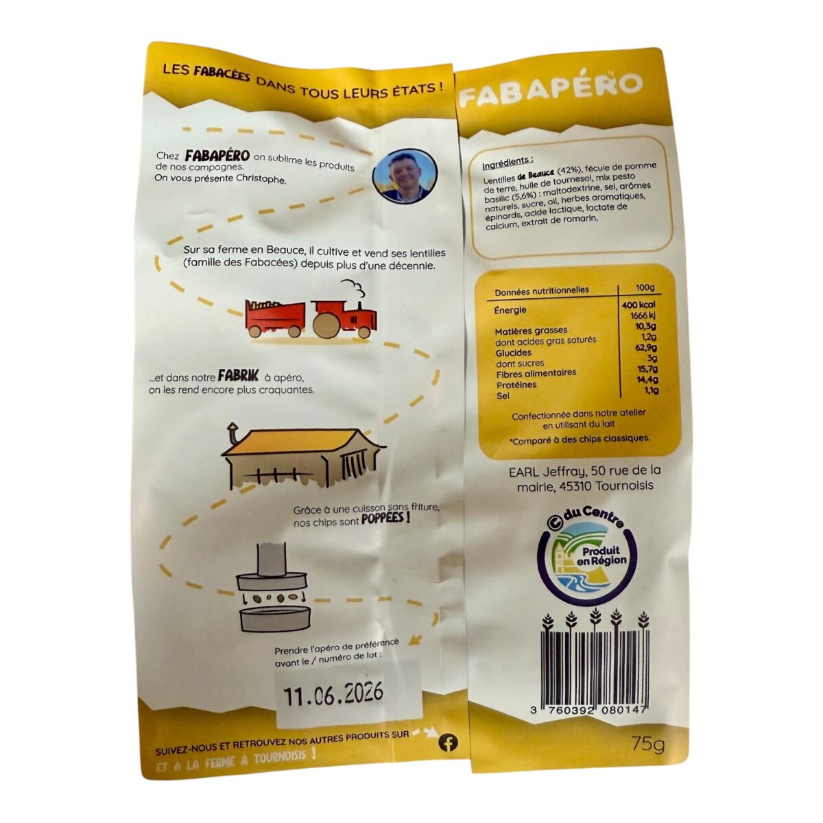 CHIPS DE LENTILLES DE BEAUCE SAVEUR PESTO BASILIC "FABAPÉRO" – Image 2