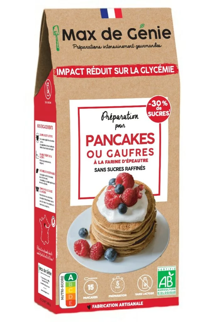 Photo-Site-internet-Pancakes-MDG-682x1024 PRÉPARATION POUR PANCAKES OU GAUFRES À LA FARINE D'ÉPEAUTRE "MAX DE GENIE" – Image 1