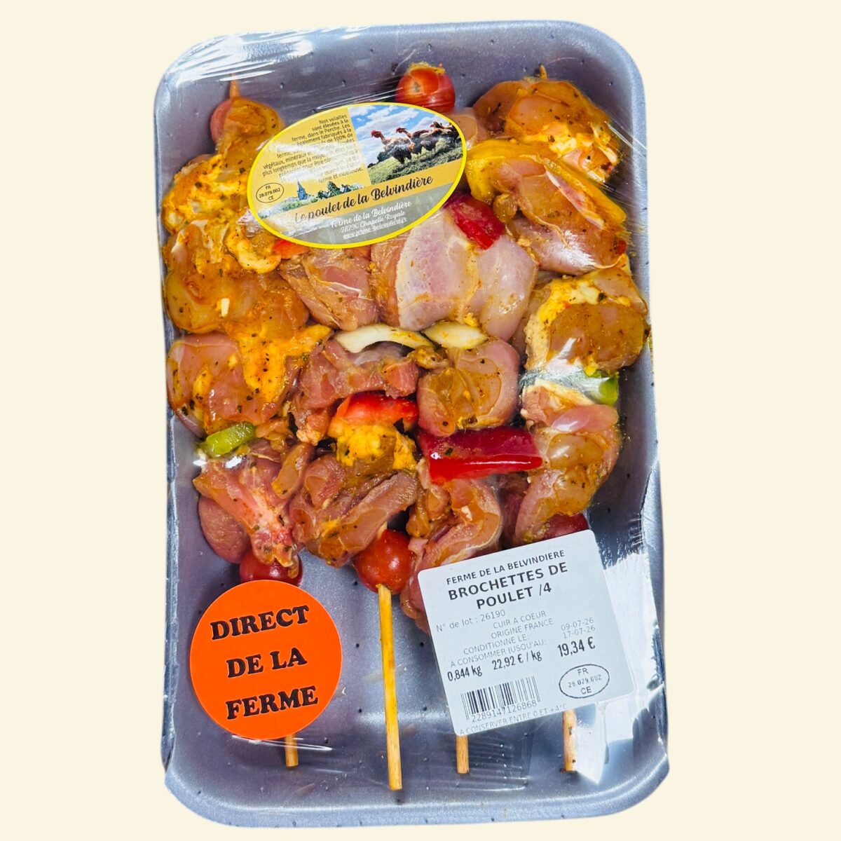 BROCHETTES DE POULET MARINÉS X4 "FERME DE LA BELVINDIERE" – Image 1